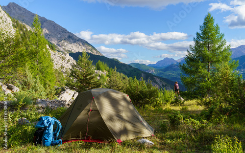 Hiker Overlooking Mountain Landscape, Mercantour National Park, France