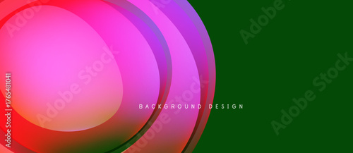 Abstract vibrant circles overlap, creating gradient effect. Green background contrasts with pink, purple, red hues. Modern design element.