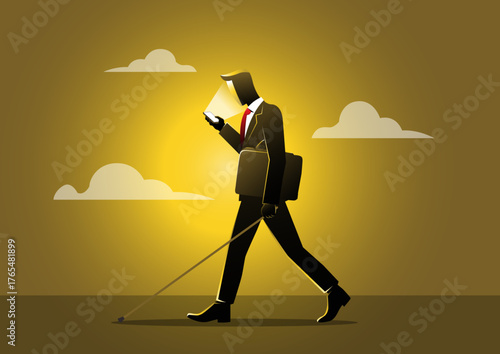 Modern Blindness Concept – Businessman Addicted to Smartphone