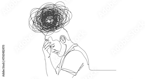 Continuous One-Line Drawing Abstract Conceptualization of a Person's Mind and Emotions