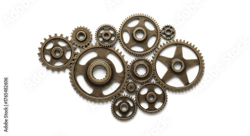 Group of Interlocking Bronze Gears with Intricate Tooth Design