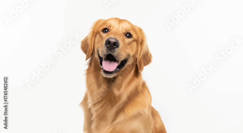 Happy Golden Retriever Dog with Open Mouth and Pink Tongue