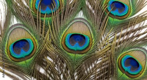 Intricate Peacock Feathers Displaying Vibrant Eye Patterns and Delicate Textures