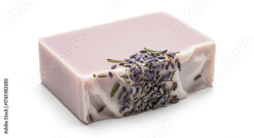 Lavender-Infused Soap Bar with Dried Lavender Flowers on Top