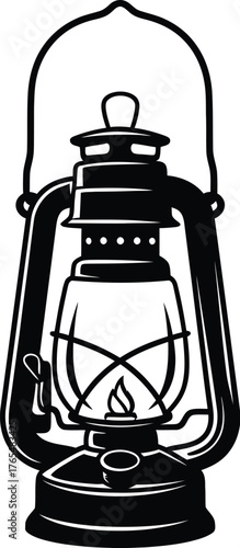 Kerosene lantern oil lamp. Storm, hurricane lantern, old oil lamp vector illustration icon silhouette