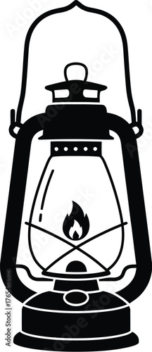 Kerosene lantern oil lamp. Storm, hurricane lantern, old oil lamp vector illustration icon silhouette 