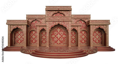 Ornate indian palace facade with arches and steps isolated on transparent background