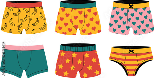 Cartoon Underwear Six Pairs of Boxers with Novelty Prints of Bananas, Hearts, Stars, and Stripes