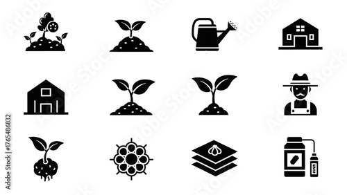 Cultivating Growth Essential Agricultural Elements and Farming Process Icons Representing Sustainable Development and Nature