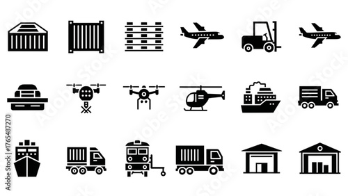 Shipping and Transportation Icons Delivery, Logistics, and Global Movement Concepts