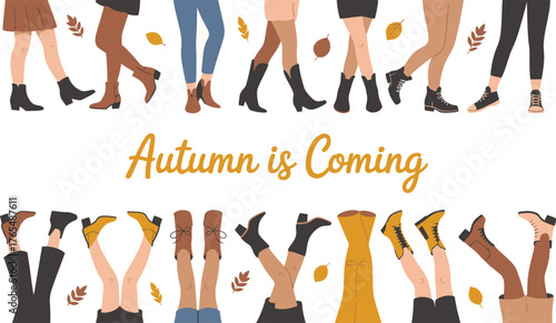 Autumn is Coming Fashionable Women's Boots, Stylish Outfit Illustrations, Seasonal Fall Colors