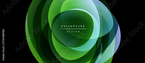 Abstract green layers create circular design. Text reads background design within central shape. Minimalist, modern aesthetic.