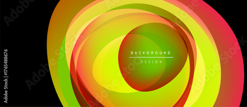 Abstract colorful layers create dynamic circular design. Vibrant gradients blend, forming eyecatching visual effect. Modern, fluid composition.