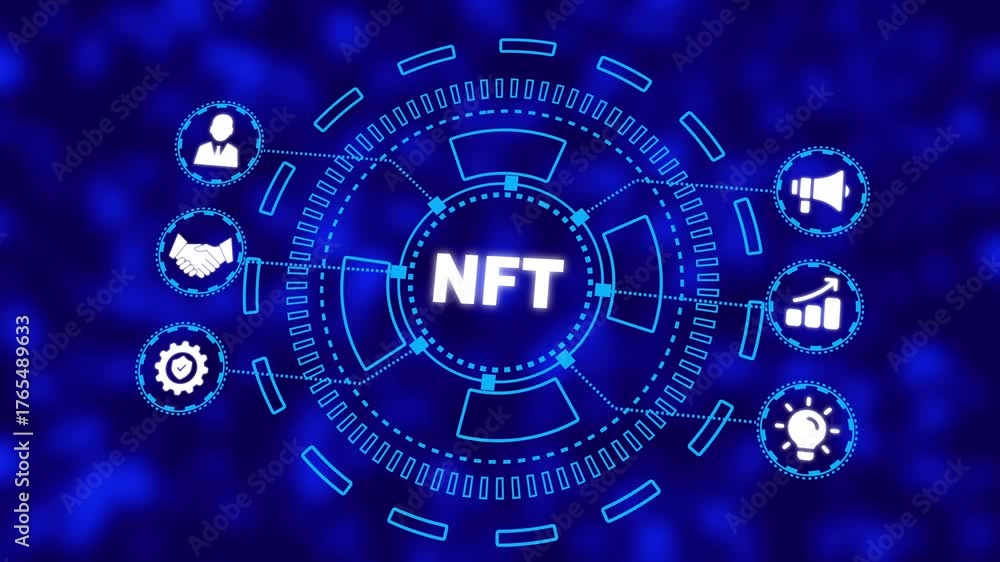 NFT Non-fungible token digital crypto on virtual screen. Business, Technology, Internet and network concept. new business concept. abstract technology background. 