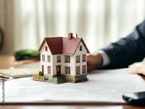 Exploring architectural design with a miniature house and drafting plans for a new project