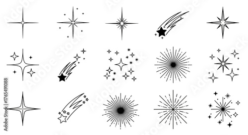 Collection of Decorative Sparkling Star Illustrations for Holiday and Festive Designs