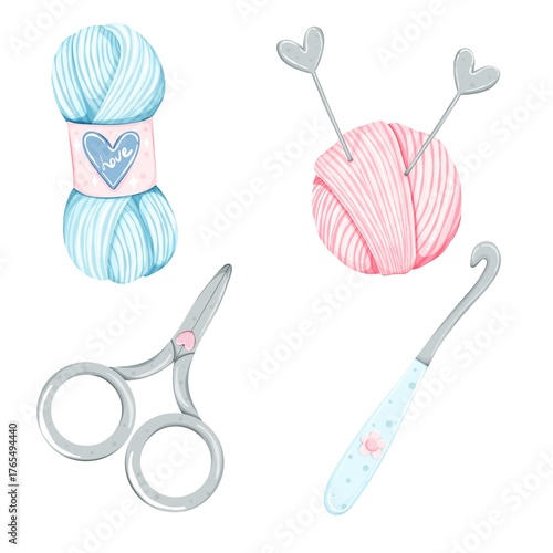 Pastel Knitting and Crochet Crafting Supplies Set.