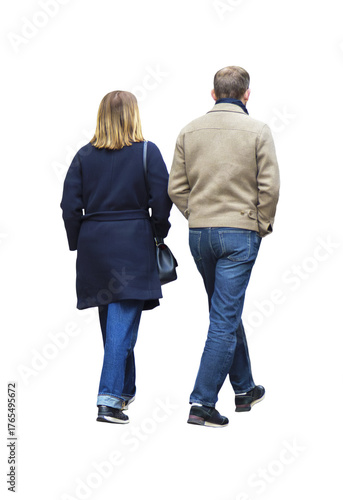 Obraz na płótnie un homme et une femme  qui marche côte à côte, vus de dos, vêtements décontracté