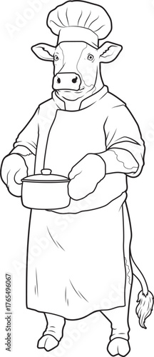 Cow Cook Cooking pot Cooking Animal Vector Graphic Art Illustration