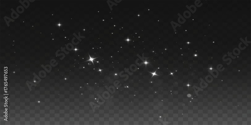 Bright light stars loop through the dark night sky like a falling snow animation in the galaxy