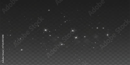 A falling snow background with glowing stars and dark sky forms a winter night pattern with blue light