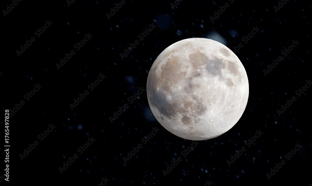 Obraz premium detailed moon in the night, snow is falling