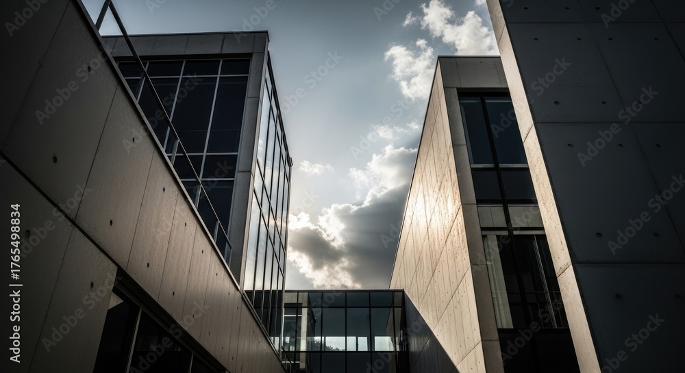 Fototapeta premium Modern architectural marvel - A striking composition of concrete and glass.