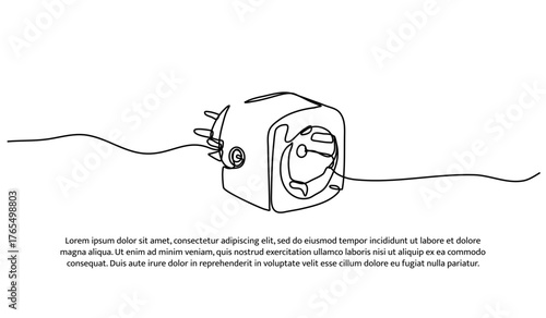 One line of electric plugs. Abstract minimal continuous line isolated on white background.