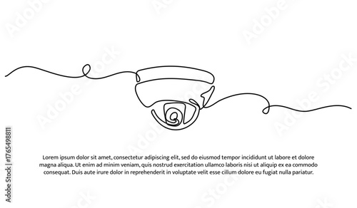 One line of surveillance camera. Abstract minimal continuous line isolated on white background.