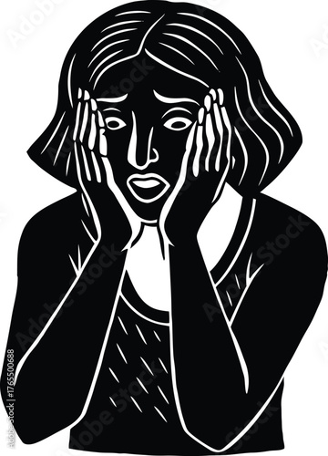 Black Silhouette of a Distressed Woman Holding Her Head