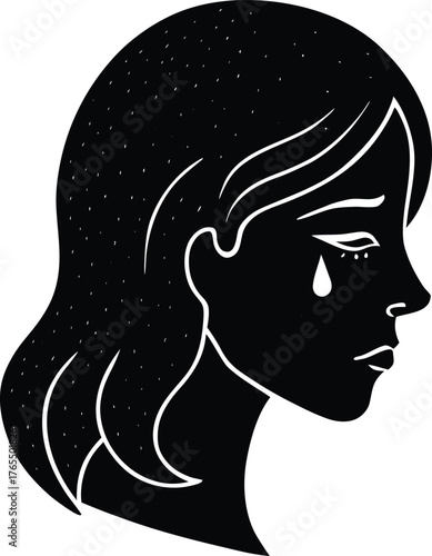 Silhouette of a Crying Woman's Profile with Tears emotion