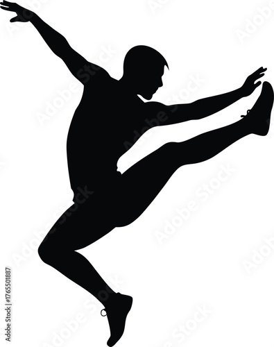 Silhouette of a Man Performing a High Kick Jump male