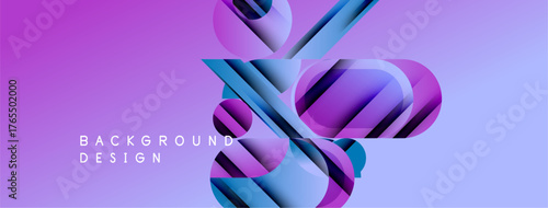 Abstract geometric shapes, vibrant purple hues, dynamic composition. Modern design elements create visually appealing background.