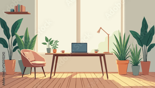 Cozy Home Workspace Bathed in Natural Light