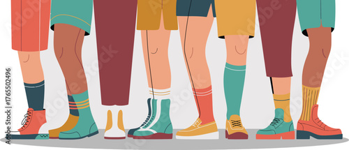 Diverse Group Illustration Legs, Socks, Shoes, and Shorts in FashionForward Colors and Styles