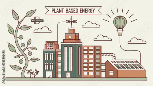 Plant‑Based Energy City – Renewable Power, Bioenergy and Green Urban Illustration