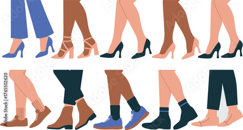 Diverse Legs and Feet Showcase Heels, Shoes, and Socks in a Stylish Row
