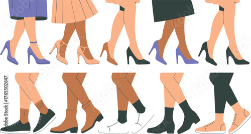 Diverse Legs Illustration Shoes, Boots, Sneakers, Socks, Hosiery, Skirts, Fashion, Style