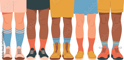 Diverse Legs Illustration Variety of Skin Tones, Socks, and Shoes Fashion Details