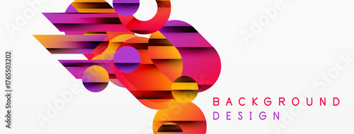 Abstract geometric shapes, vibrant colors, dynamic composition. Modern design elements create visually striking background.
