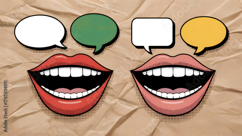 Bright pop art mouths with speech bubbles for lively announcements or creative text overlays