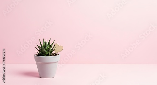 Small Succulent Plant in White Pot with Heart Decoration potted pink