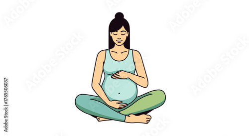 Serene pregnant woman meditating peacefully in a relaxed seated pose, embracing new life.
