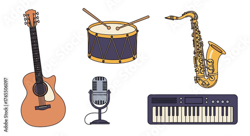 Collection of diverse musical instruments, creating a vibrant symphony of sound and creativity.