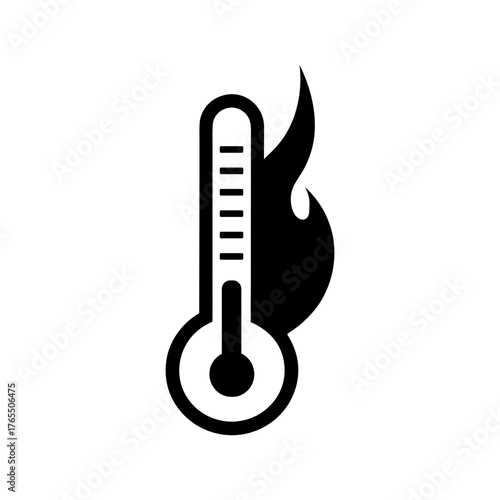 Minimal thermometer with flame silhouette vector clean temperature heat warning icon design