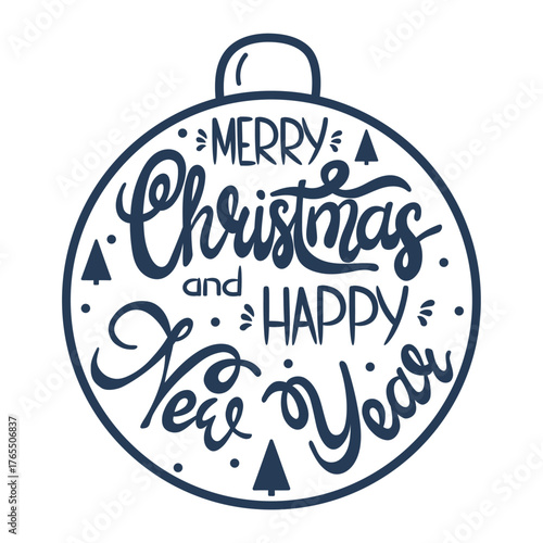 Handwritten inscription "Merry Christmas and Happy New Year". Lettering text for postcards, covers, posters, banners. The concept of winter, a holiday. Vector illustration on a white background.