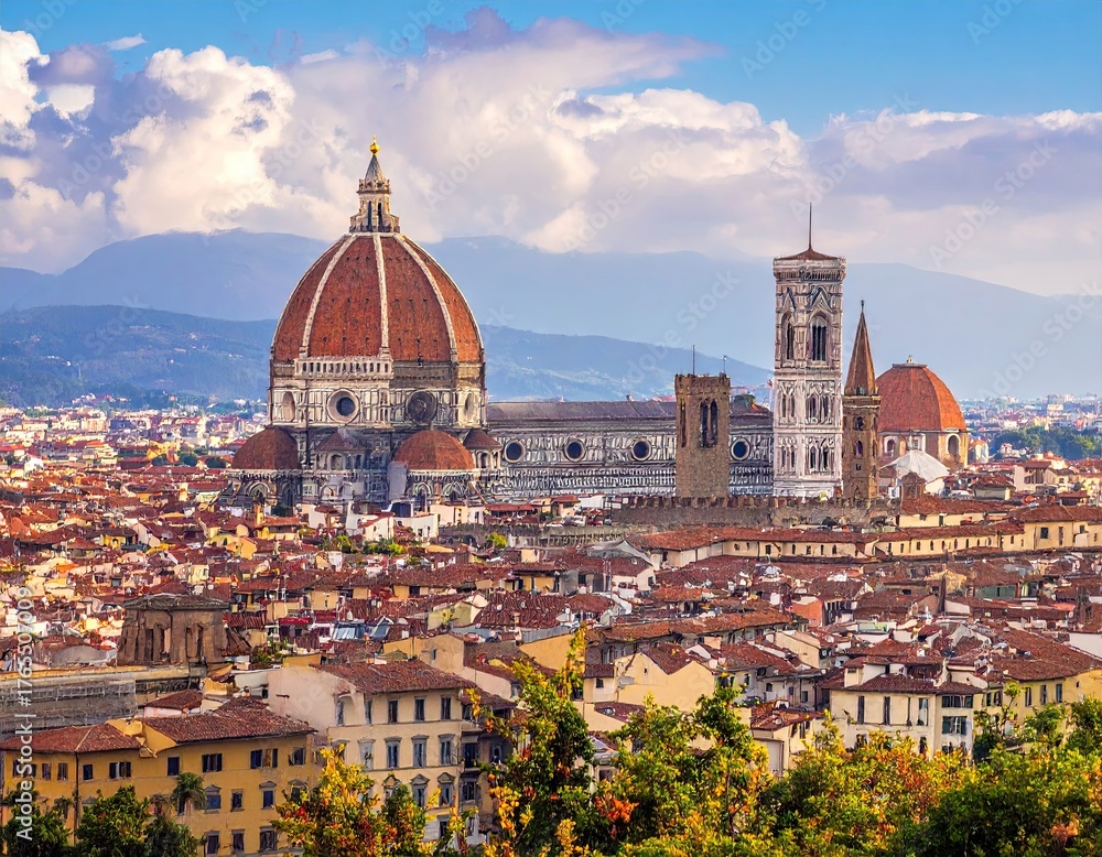 Fototapeta premium Florence Cathedral and Cityscape Under a Cloudy Sky