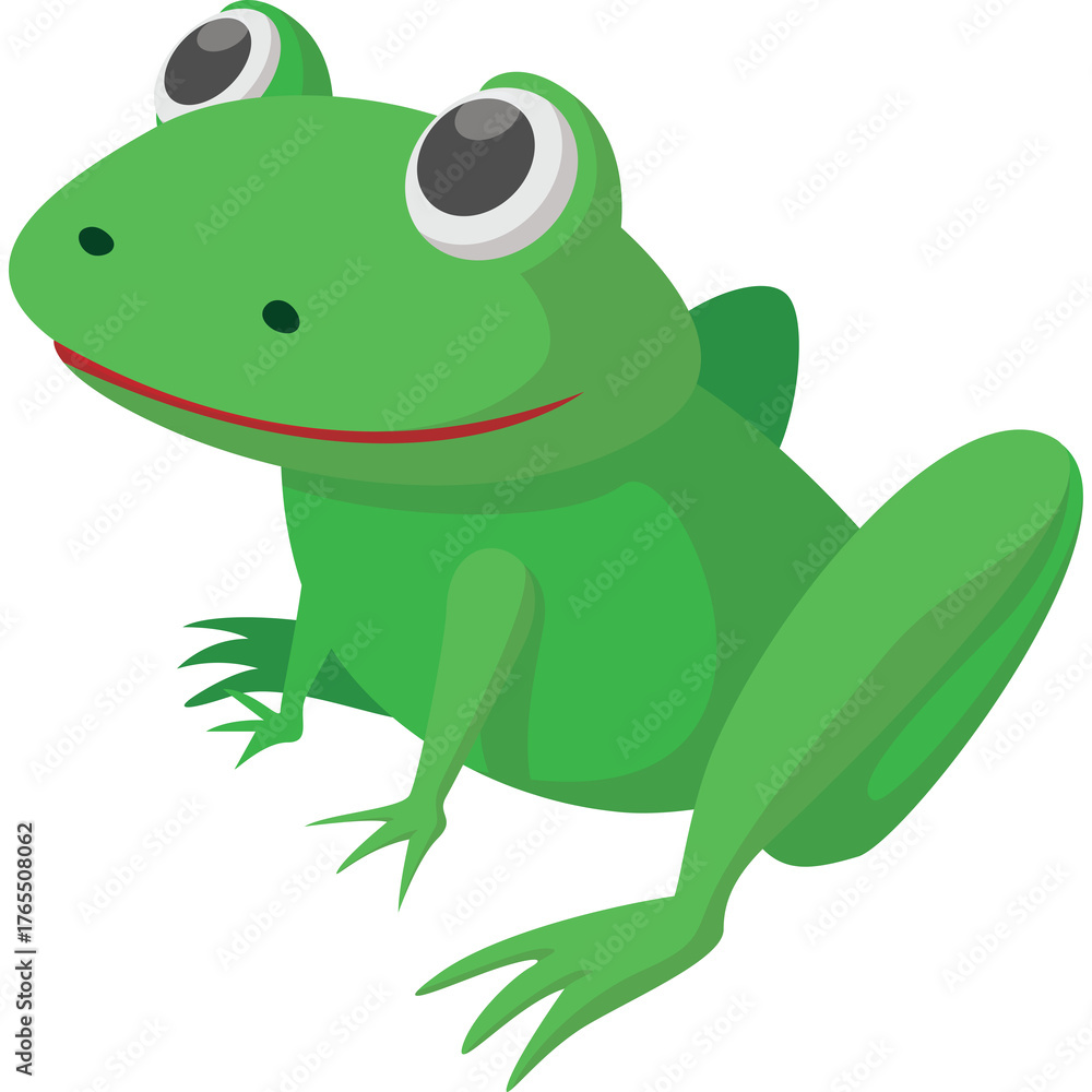 Fototapeta premium Cartoon Green Frog Sitting on Transparent Background With Big Eyes And Red Lips Detailed Illustration