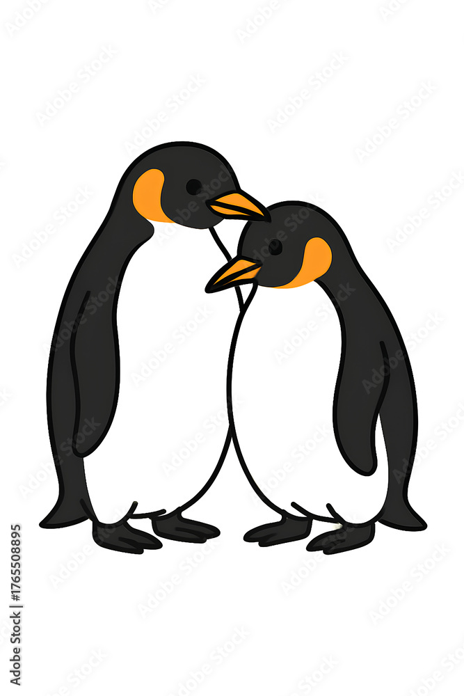 Obraz premium Two Penguins Standing Together on White Background