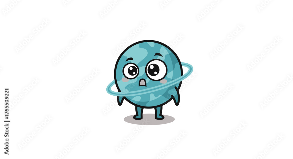 Obraz premium Cartoon planet with rings and surprised expression